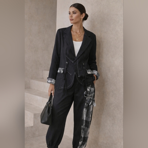 Jane & John Pants - Jane & John | Women's Black and Gray Linen Vest & Pants, Size XL